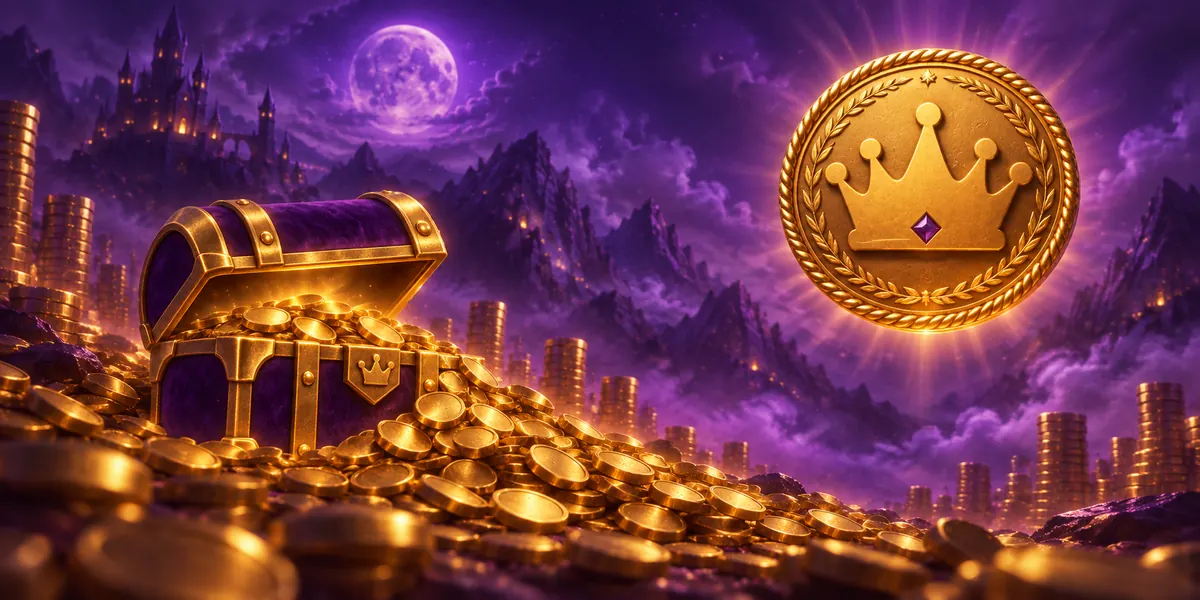 Kingmaker Casino Bonus: offene Schatztruhe und Kronen-Medaillon